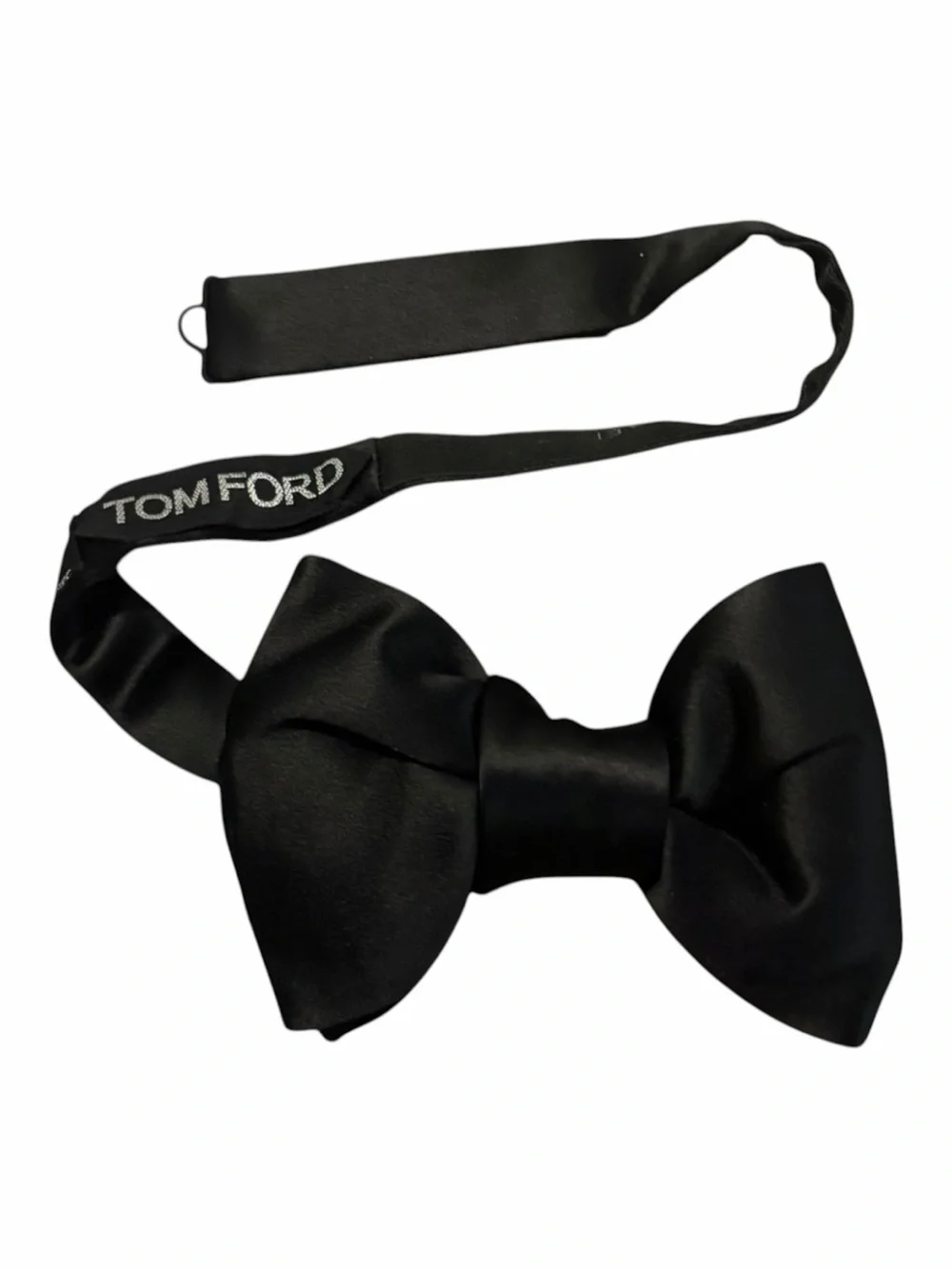 Tom Ford Black Silk Bow Tie Pre-Tied Satin Made in Italy Adjustable 13.75